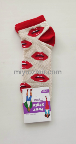 Прикольні жіночі літіні шкарпетки сіточкою з малюнком Червоні губи Поцілуйчики Master Step 2321 фото 11