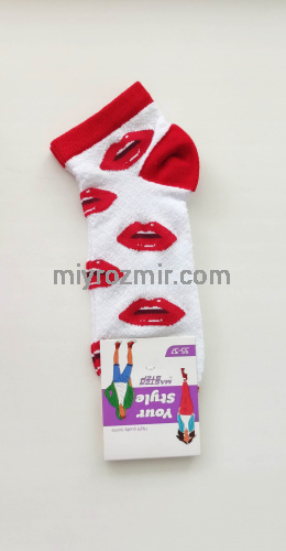 Прикольні жіночі літіні шкарпетки сіточкою з малюнком Червоні губи Поцілуйчики Master Step 2321 фото 5
