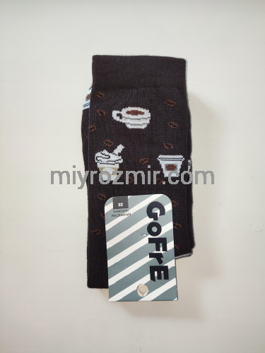 Коричневі бавовняні чоловічі класичні шкарпетки з малюнком кави Gofre 102 фото 4