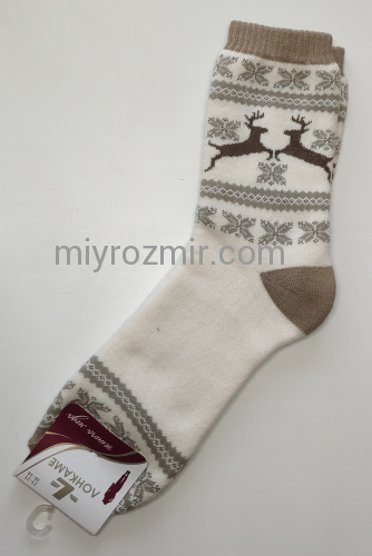 Зимові махрові високі шкарпетки з новорічним малюнком Олені 1522 Лонкаме фото 5