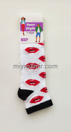 Прикольні жіночі літіні шкарпетки сіточкою з малюнком Червоні губи Поцілуйчики Master Step 2321 фото 12