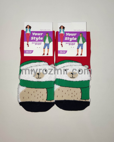 Жіночі махрові шкарпетки до нового року з аплікацією мохнатий ведмедик Master Step 3511 фото 5