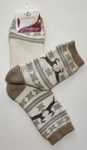 Зимові махрові високі шкарпетки з новорічним малюнком Олені 1522 Лонкаме фото 4