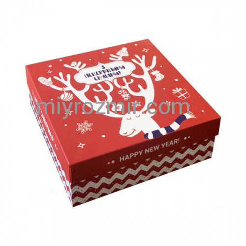Коробка новорічна червона "Олень" 18*18*6см фото 2
