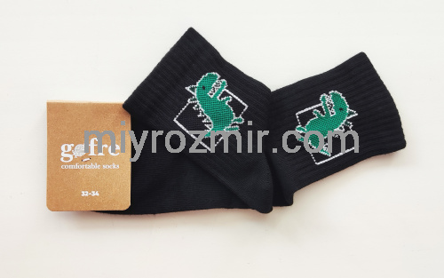 Чорні спортивні високі шкарпетки з широкою резинкою та зеленим динозавром Gofre 307
