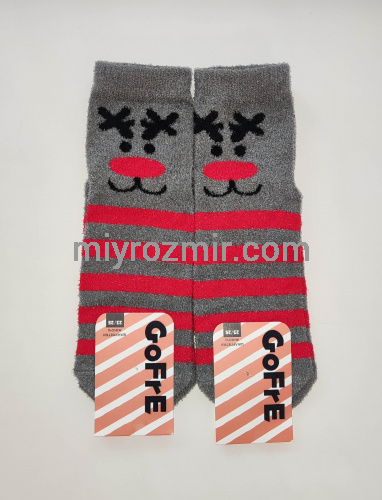 Мохнаті новорічні жіночі шкарпетки з прикольними новорічними малюнками Gofre 252 фото 2