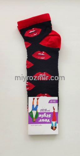 Прикольні жіночі літіні шкарпетки сіточкою з малюнком Червоні губи Поцілуйчики Master Step 2321 фото 7