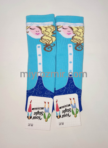 Блакитні жіночі новорічні шкарпетки зі снігуронькою Ельзою Master Step 662