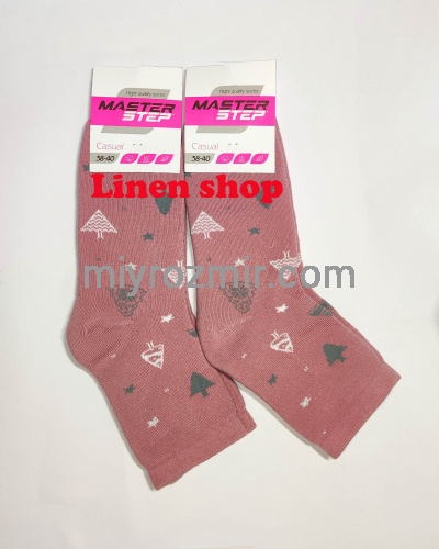 Махрові теплі жіночі класичні шкарпетки з новорічним принтом Master Step 2531 фото 5