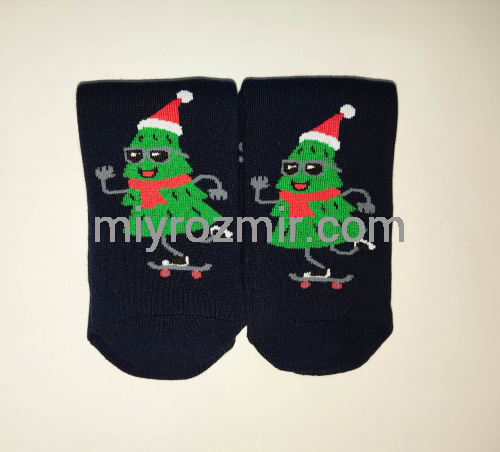 Прикольні новорічні махрові дитячі шкарпетки з ялинкою на скейті Легка Хода 9270