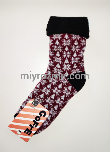 Махрові жіночі шкарпетки з підворотом та новорічною квіткою Gofre 251 фото 3