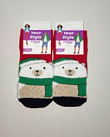 Жіночі махрові шкарпетки до нового року з аплікацією мохнатий ведмедик Master Step 3511