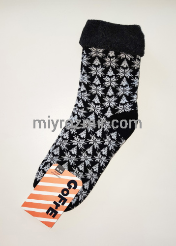Махрові жіночі шкарпетки з підворотом та новорічною квіткою Gofre 251 фото 4