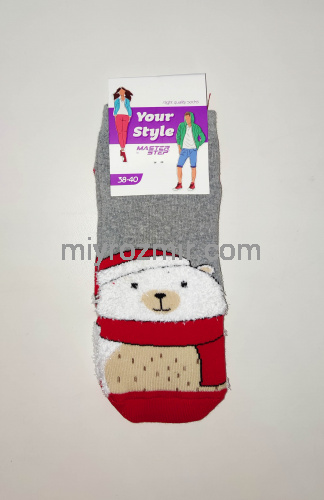 Жіночі махрові шкарпетки до нового року з аплікацією мохнатий ведмедик Master Step 3511 фото 6
