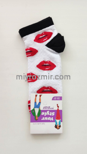 Прикольні жіночі літіні шкарпетки сіточкою з малюнком Червоні губи Поцілуйчики Master Step 2321 фото 6