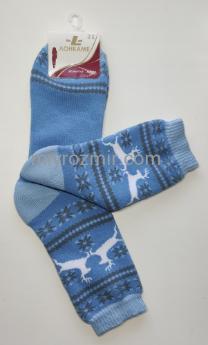 Зимові махрові високі шкарпетки з новорічним малюнком Олені 1522 Лонкаме фото 3
