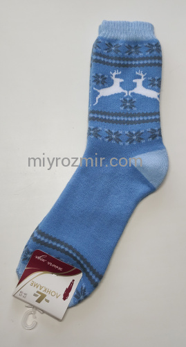 Зимові махрові високі шкарпетки з новорічним малюнком Олені 1522 Лонкаме фото 2