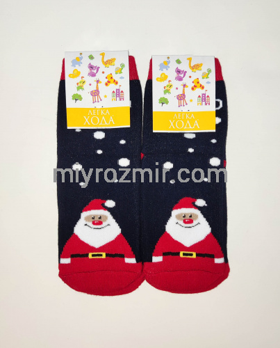 Темно-сині дитячі новорічні махрові шкарпетки з Дідом Морозом Легка Хода 9252 фото 2