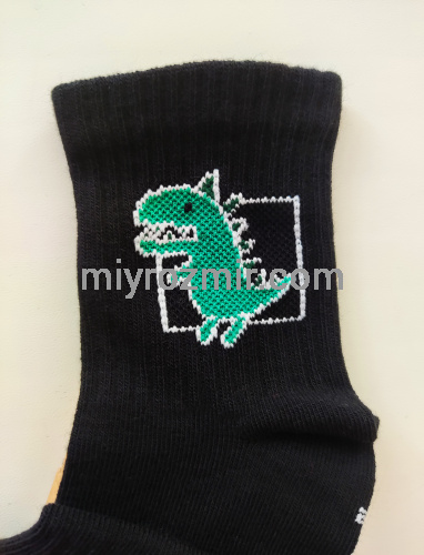 Чорні спортивні високі шкарпетки з широкою резинкою та зеленим динозавром Gofre 307 фото 2