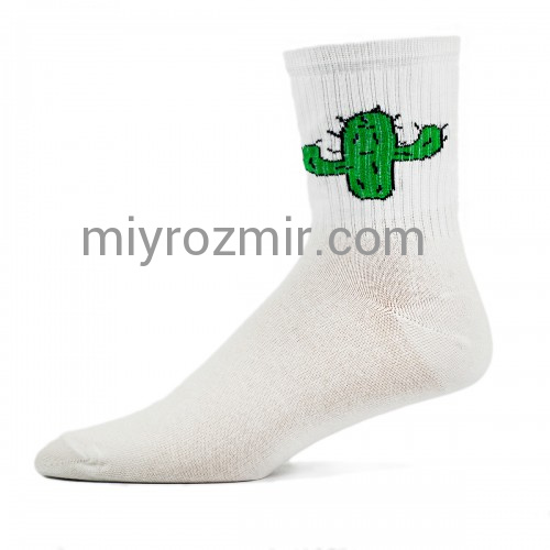 Білі шкарпетки унісекс з малюнком Кактус Лонкаме 2107 фото 2