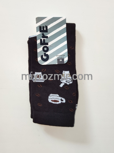 Коричневі бавовняні чоловічі класичні шкарпетки з малюнком кави Gofre 102 фото 3