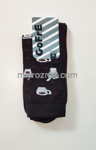 Коричневі бавовняні чоловічі класичні шкарпетки з малюнком кави Gofre 102 фото 2