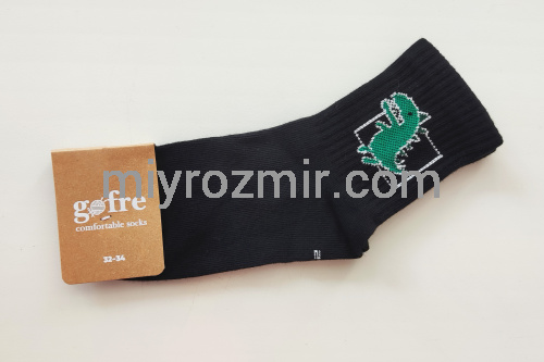 Чорні спортивні високі шкарпетки з широкою резинкою та зеленим динозавром Gofre 307 фото 4