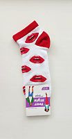 Прикольні жіночі літіні шкарпетки сіточкою з малюнком Червоні губи Поцілуйчики Master Step 2321