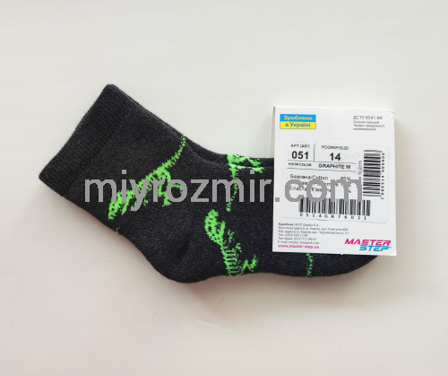 Сірі дитячі класичні махрові шкарпетки з малюнком скелета динозавра KidStep 051 фото 2