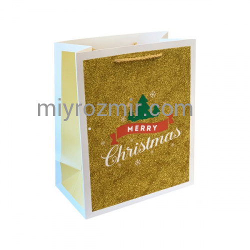 Пакет золотий з блиском "Shiny xmas" 18*23*10см