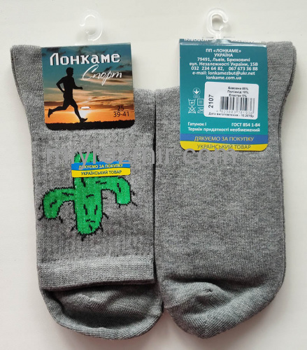 Сірі шкарпетки з малюнком Кактус Лонкаме 2107 фото 3