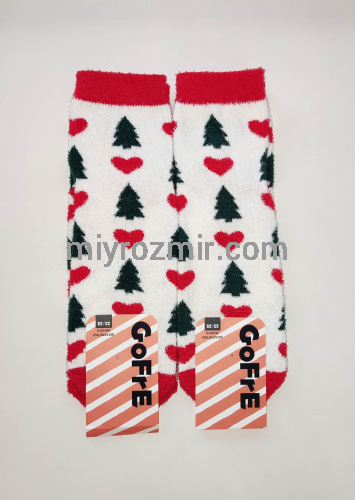 Мохнаті новорічні жіночі шкарпетки з прикольними новорічними малюнками Gofre 252 фото 4