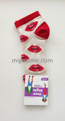 Прикольні жіночі літіні шкарпетки сіточкою з малюнком Червоні губи Поцілуйчики Master Step 2321 фото 4